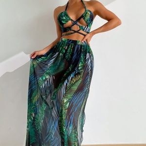 NEVER WORN Criss Cross Bikini Swimsuit + Coverup